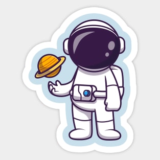 Astronaut Playing Planet Ball Cartoon Sticker